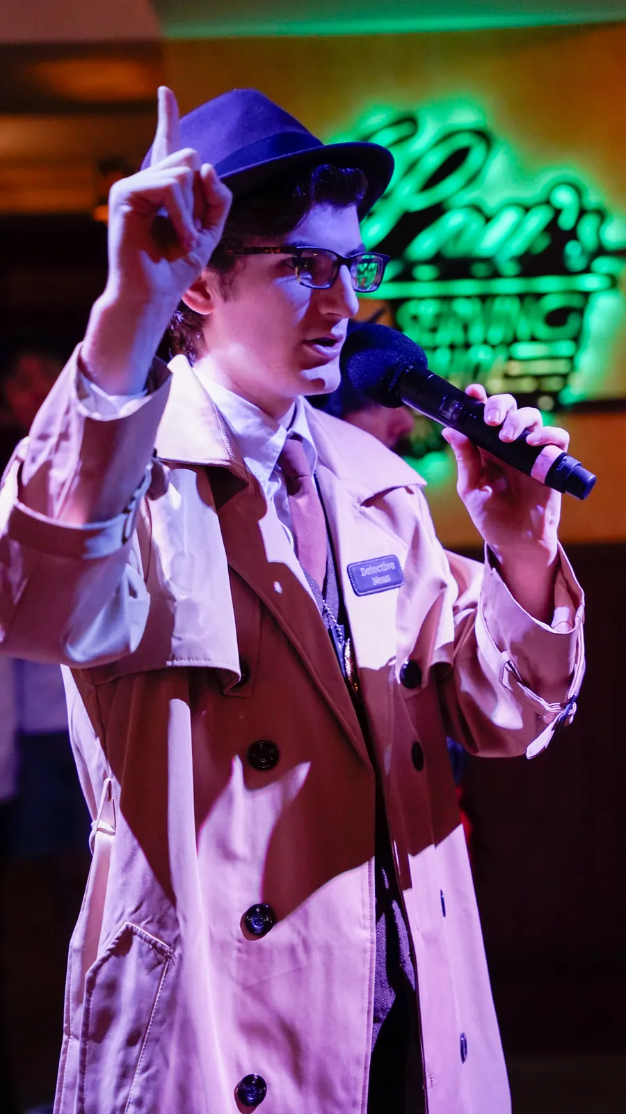A Murder Mystery Company actor working the room at a Toledo show